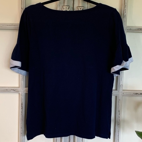 Crown & Ivy, Short Ruffle Sleeve Top, Navy Blue, Size S - Picture 2 of 4
